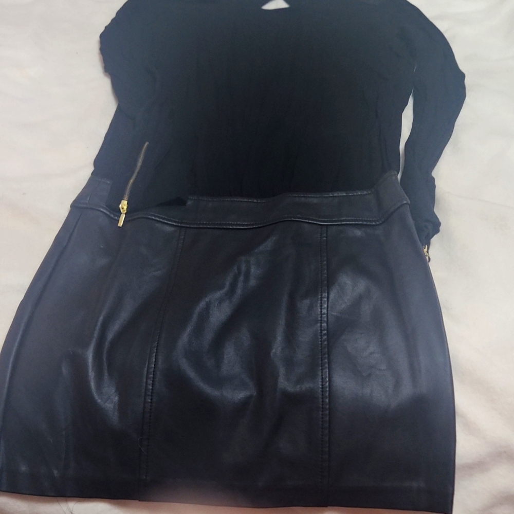 Black leather skirt dress